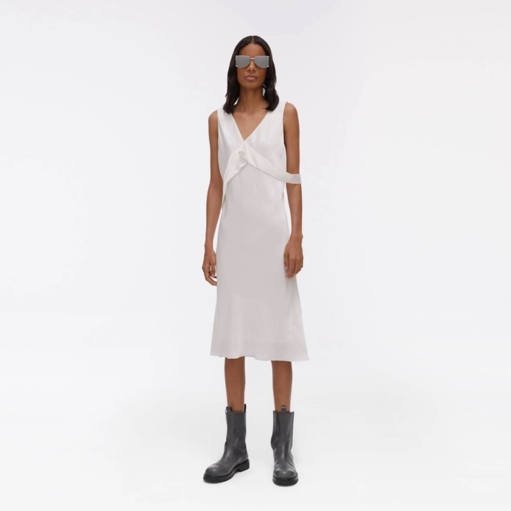 HELMUT LANG IVORY SASH DRESS DOUBLE SATIN SIZE 0